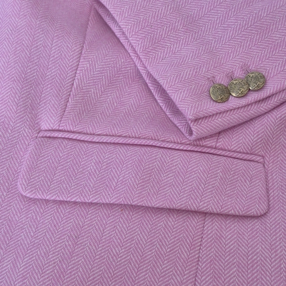 J. Crew Factory Women's Pink Herringbone Wool Blend Schoolboy Blazer - Size 22 - Picture 8 of 15